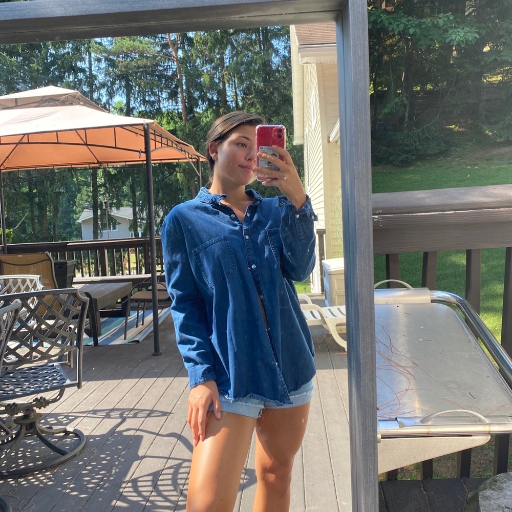 Denim blue button up